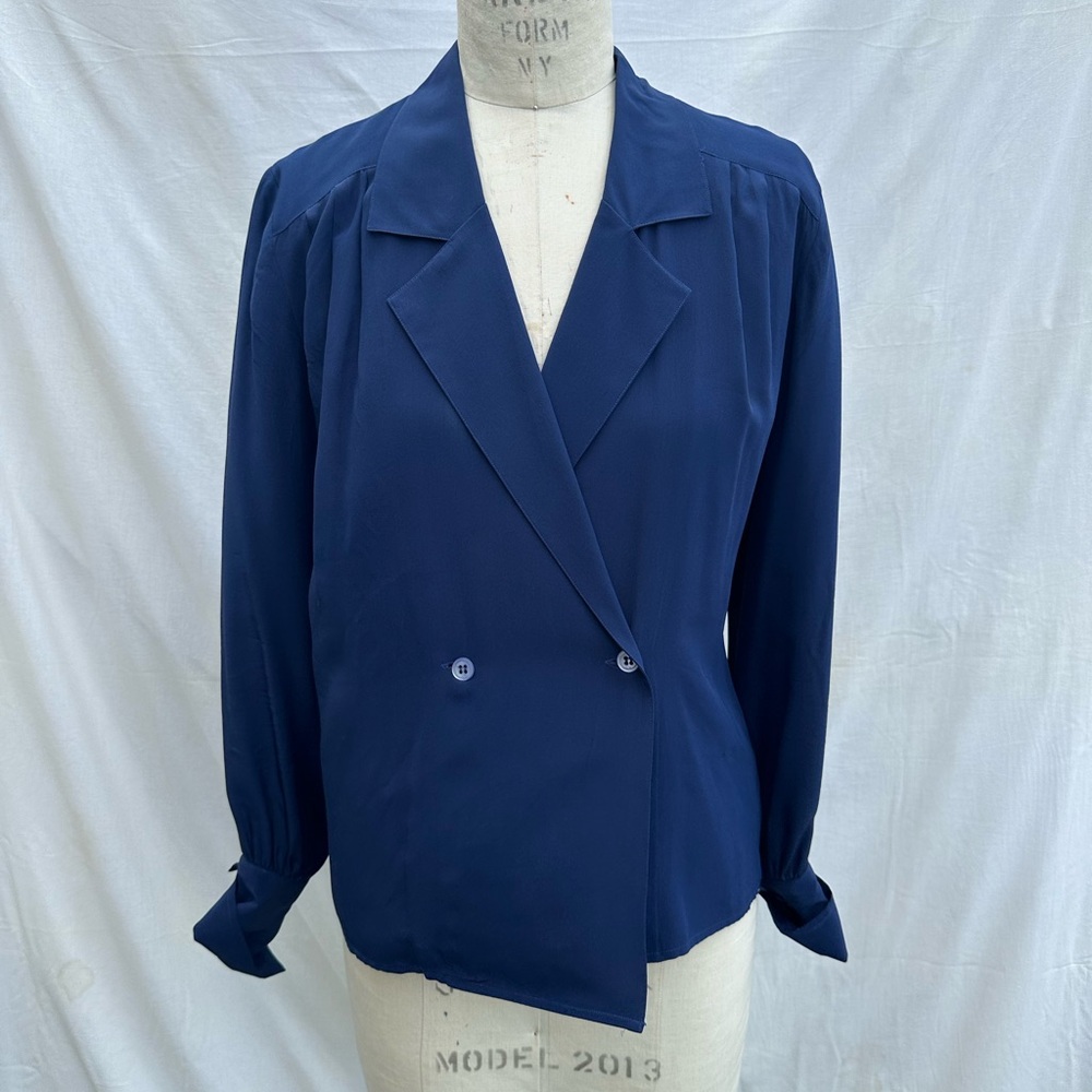 Vintage Double Breasted Navy Women's silk blazer